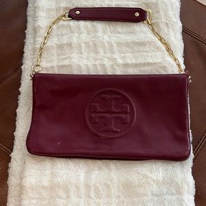 Org. TORY BURCH med size Flap Purse only used once Port Wine Color.